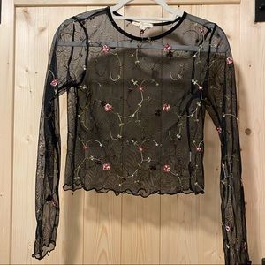 LA Hearts Embroidered Mesh Top Long Sleeve